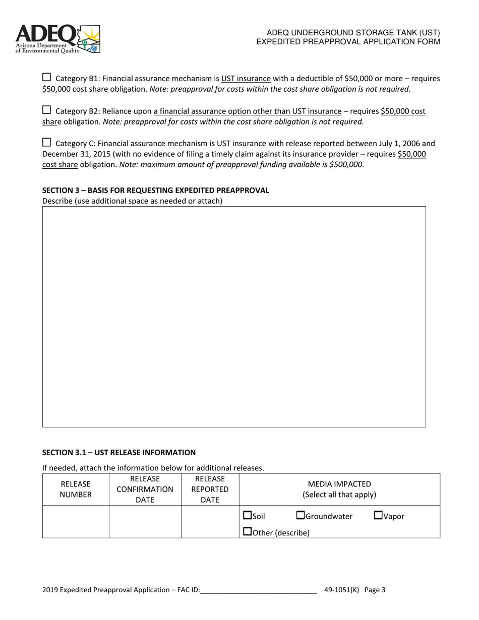 Ust Program Expedited Preapproval Application Under Arizona Revised Statutes (A.r.s.) 49-1051(K) - Arizona, Page 3