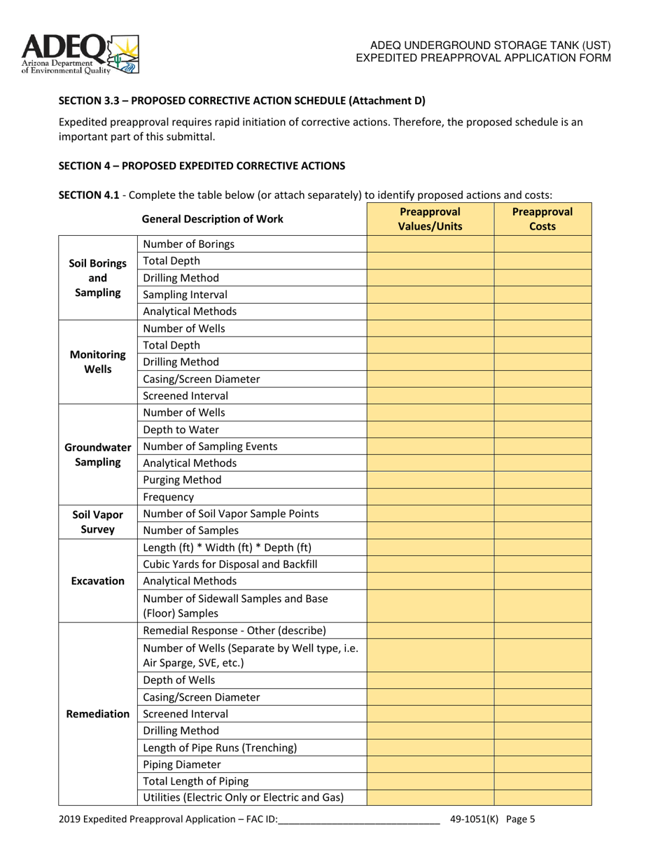 Ust Program Expedited Preapproval Application Under Arizona Revised Statutes (A.r.s.) 49-1051(K) - Arizona, Page 5