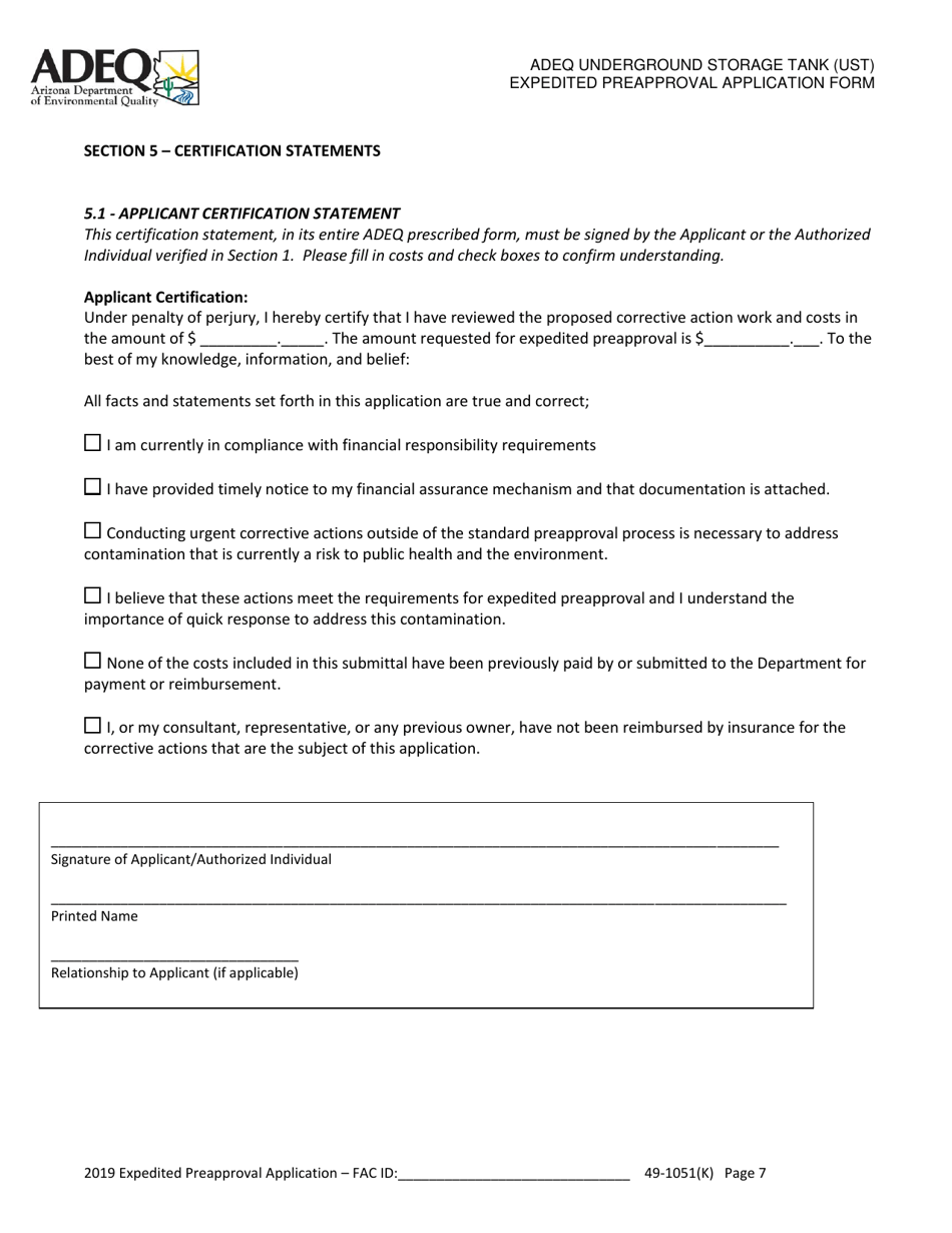Ust Program Expedited Preapproval Application Under Arizona Revised Statutes (A.r.s.) 49-1051(K) - Arizona, Page 7
