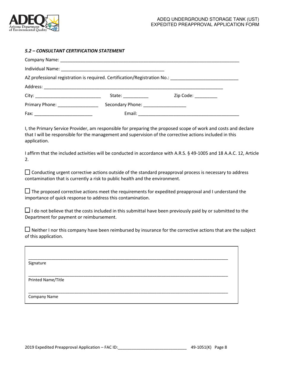 Ust Program Expedited Preapproval Application Under Arizona Revised Statutes (A.r.s.) 49-1051(K) - Arizona, Page 8