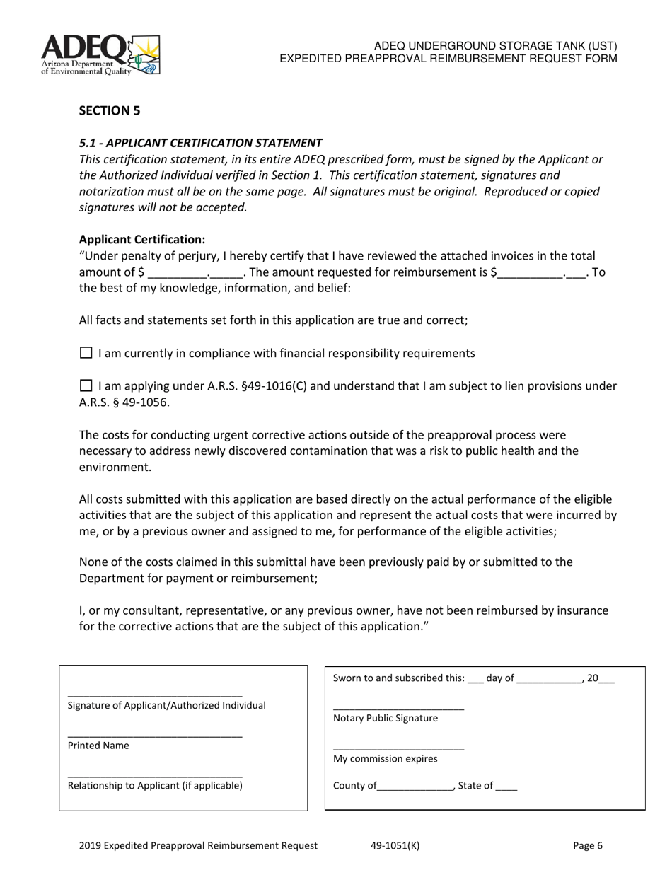 Ust Program Expedited Preapproval Reimbursement Request Under Arizona Revised Statutes (A.r.s.) 49-1051(K) - Arizona, Page 6
