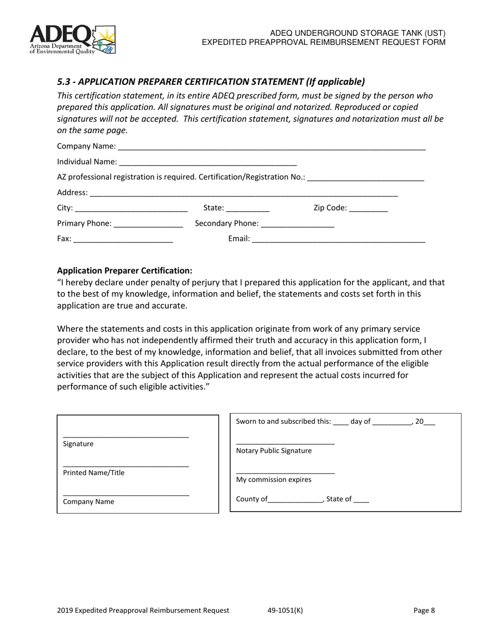 Ust Program Expedited Preapproval Reimbursement Request Under Arizona Revised Statutes (A.r.s.) 49-1051(K) - Arizona, Page 8