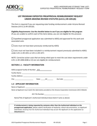Document preview: Ust Program Expedited Preapproval Reimbursement Request Under Arizona Revised Statutes (A.r.s.) 49-1051(K) - Arizona, 2019