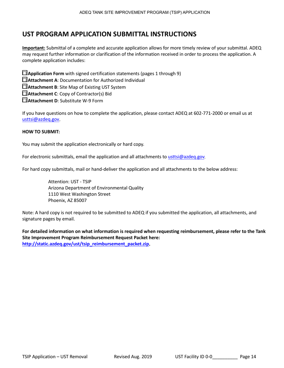 Tank Site Improvement Program (Tsip) Application for Ust Removal (A.r.s. Section 49-1071) - Arizona, Page 14