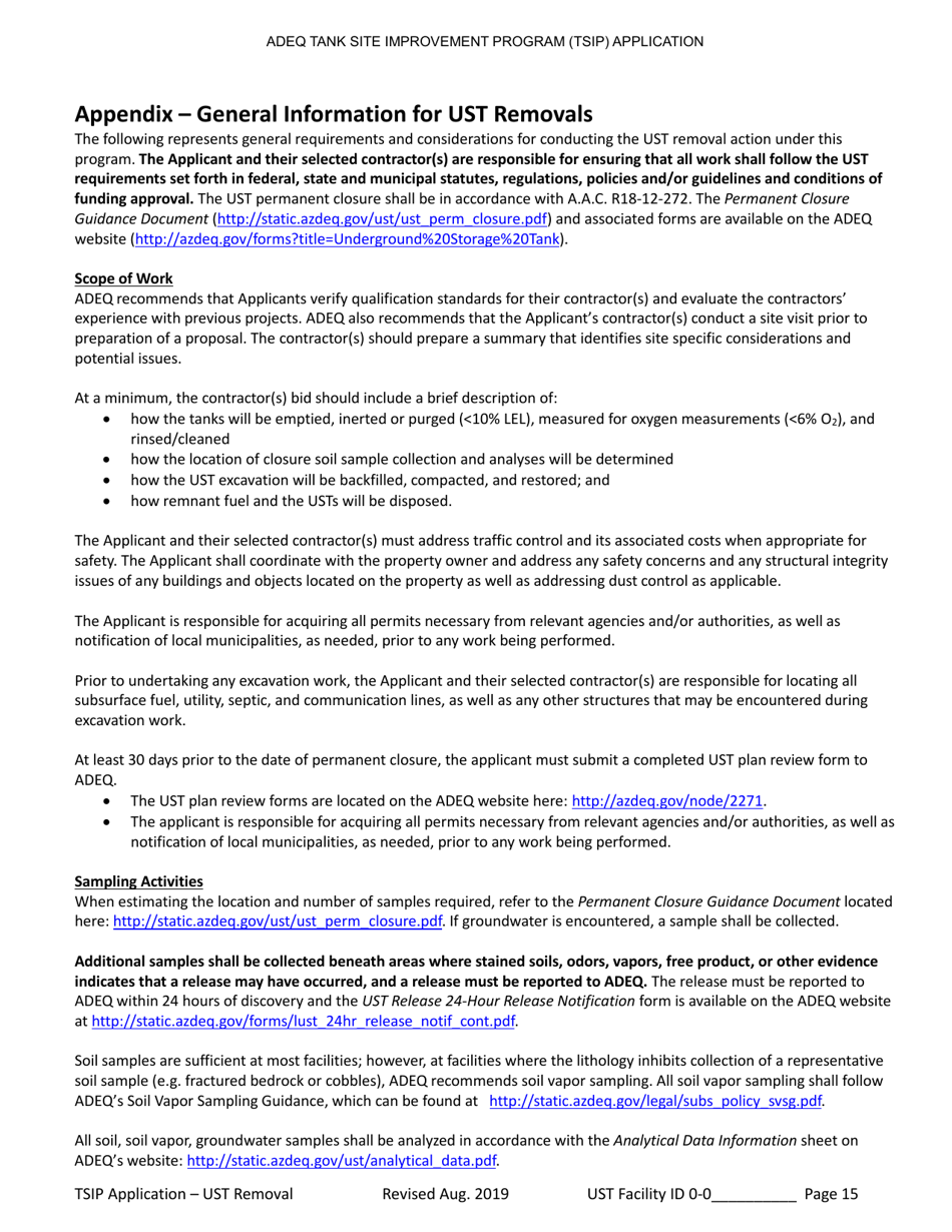 Tank Site Improvement Program (Tsip) Application for Ust Removal (A.r.s. Section 49-1071) - Arizona, Page 15