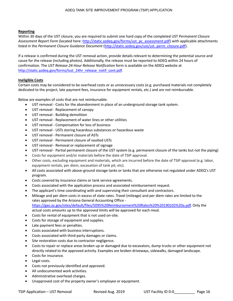 Tank Site Improvement Program (Tsip) Application for Ust Removal (A.r.s. Section 49-1071) - Arizona, Page 16