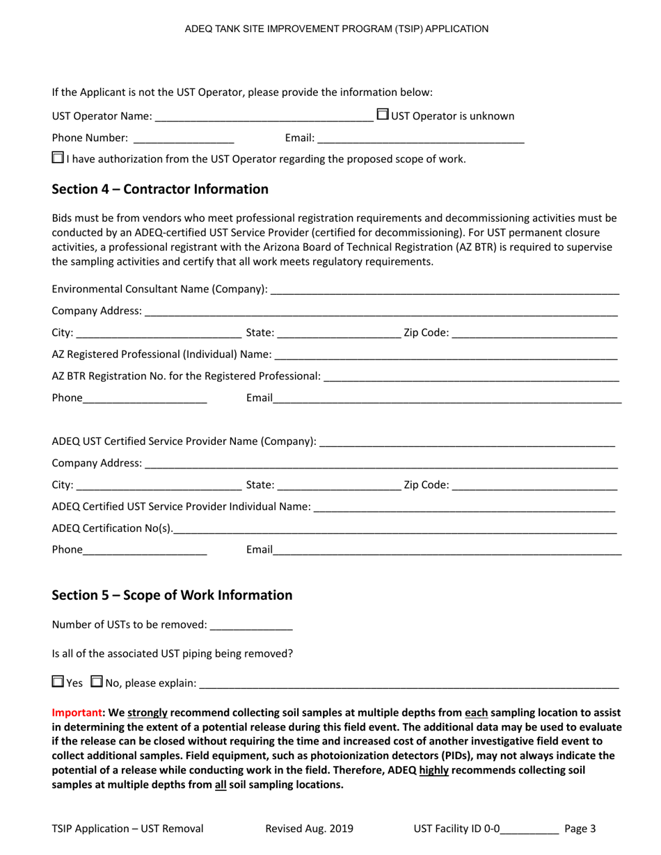 Tank Site Improvement Program (Tsip) Application for Ust Removal (A.r.s. Section 49-1071) - Arizona, Page 3