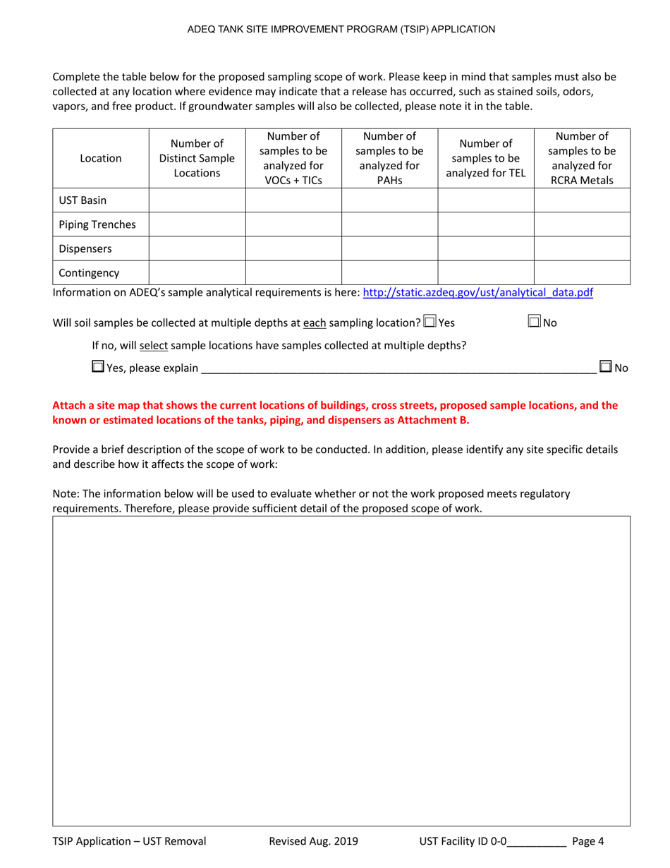 Tank Site Improvement Program (Tsip) Application for Ust Removal (A.r.s. Section 49-1071) - Arizona, Page 4
