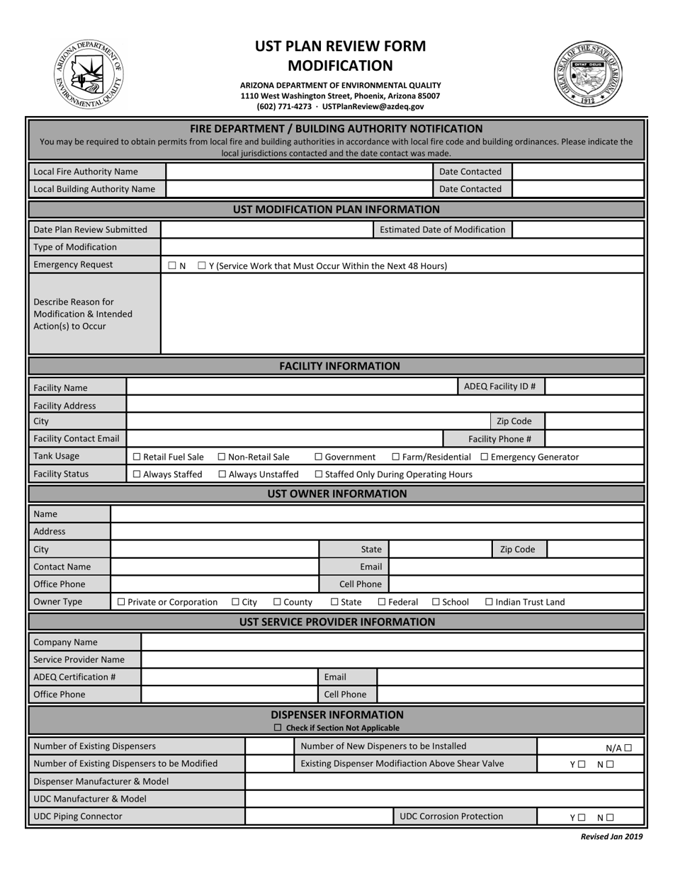 Ust Plan Review Form - Modification (General) - Arizona, Page 1