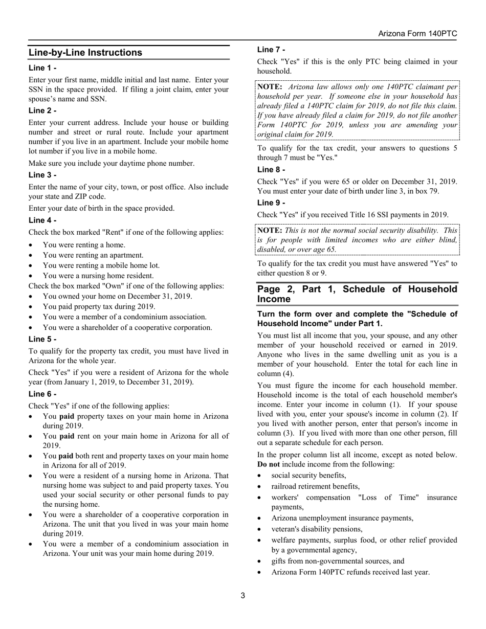 Instructions for Arizona Form 140PTC, ADOR10567 Property Tax Refund (Credit) Claim - Arizona, Page 3
