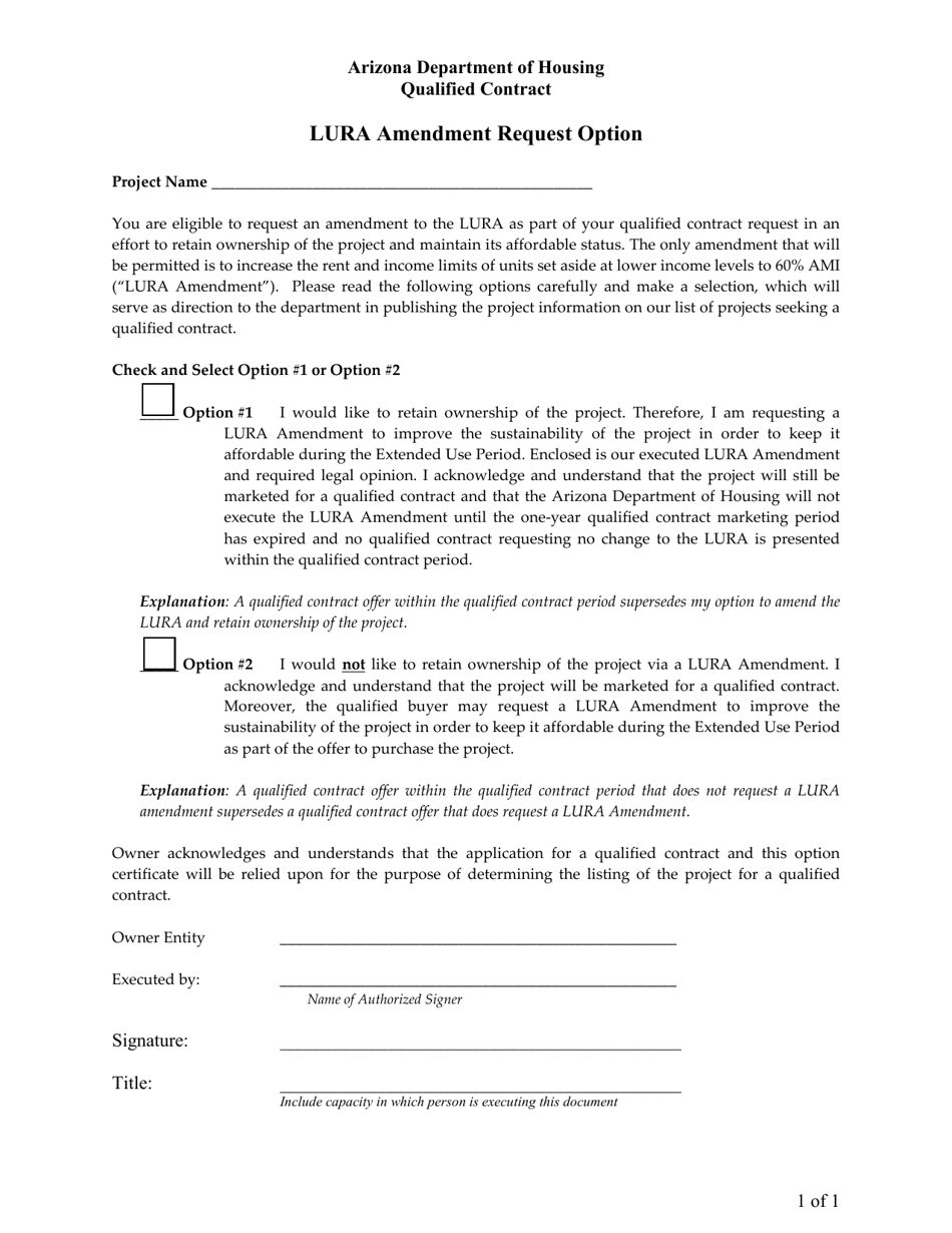 Arizona Lura Amendment Request Option Fill Out, Sign Online and Download PDF Templateroller
