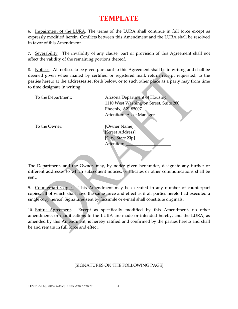 Amendment to Declaration of Affirmative Land Use and Restrictive Covenants Agreement - Arizona, Page 4