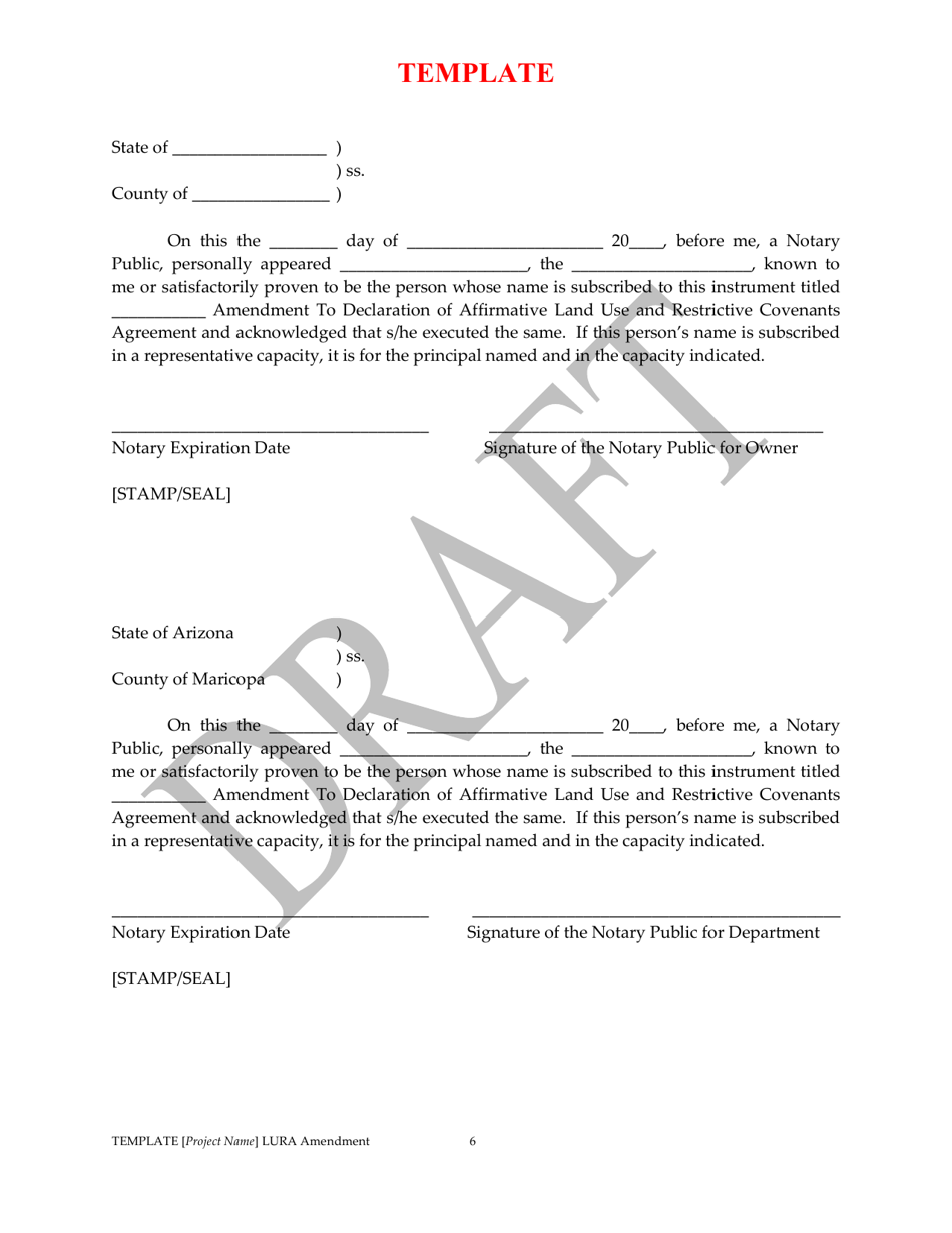 Amendment to Declaration of Affirmative Land Use and Restrictive Covenants Agreement - Arizona, Page 6