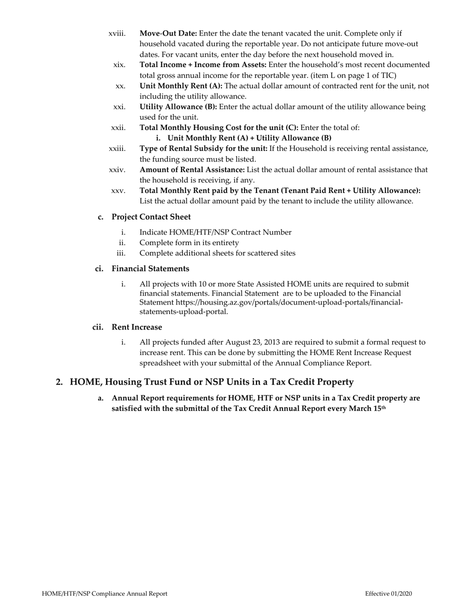 Annual Compliance Report for Rental Properties With State-Assisted Home, Htf and / or Nsp Units - Arizona, Page 2