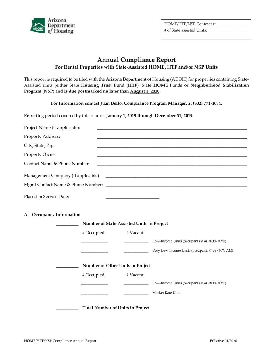 Annual Compliance Report for Rental Properties With State-Assisted Home, Htf and / or Nsp Units - Arizona, Page 3