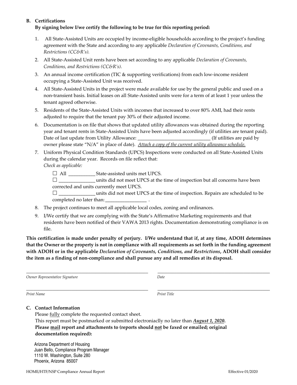 Annual Compliance Report for Rental Properties With State-Assisted Home, Htf and / or Nsp Units - Arizona, Page 4