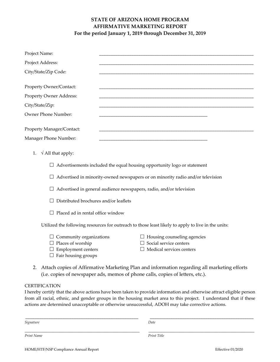 Annual Compliance Report for Rental Properties With State-Assisted Home, Htf and / or Nsp Units - Arizona, Page 5