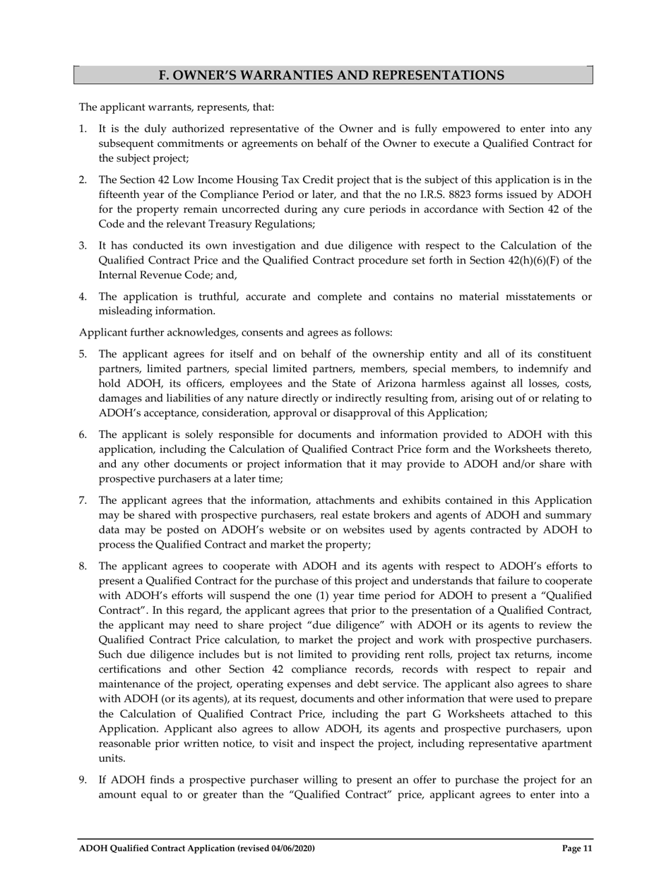 Qualified Contract Application - Arizona, Page 11