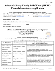 Arizona Military Family Relief Fund (Mfrf) Financial Assistance Application - Arizona