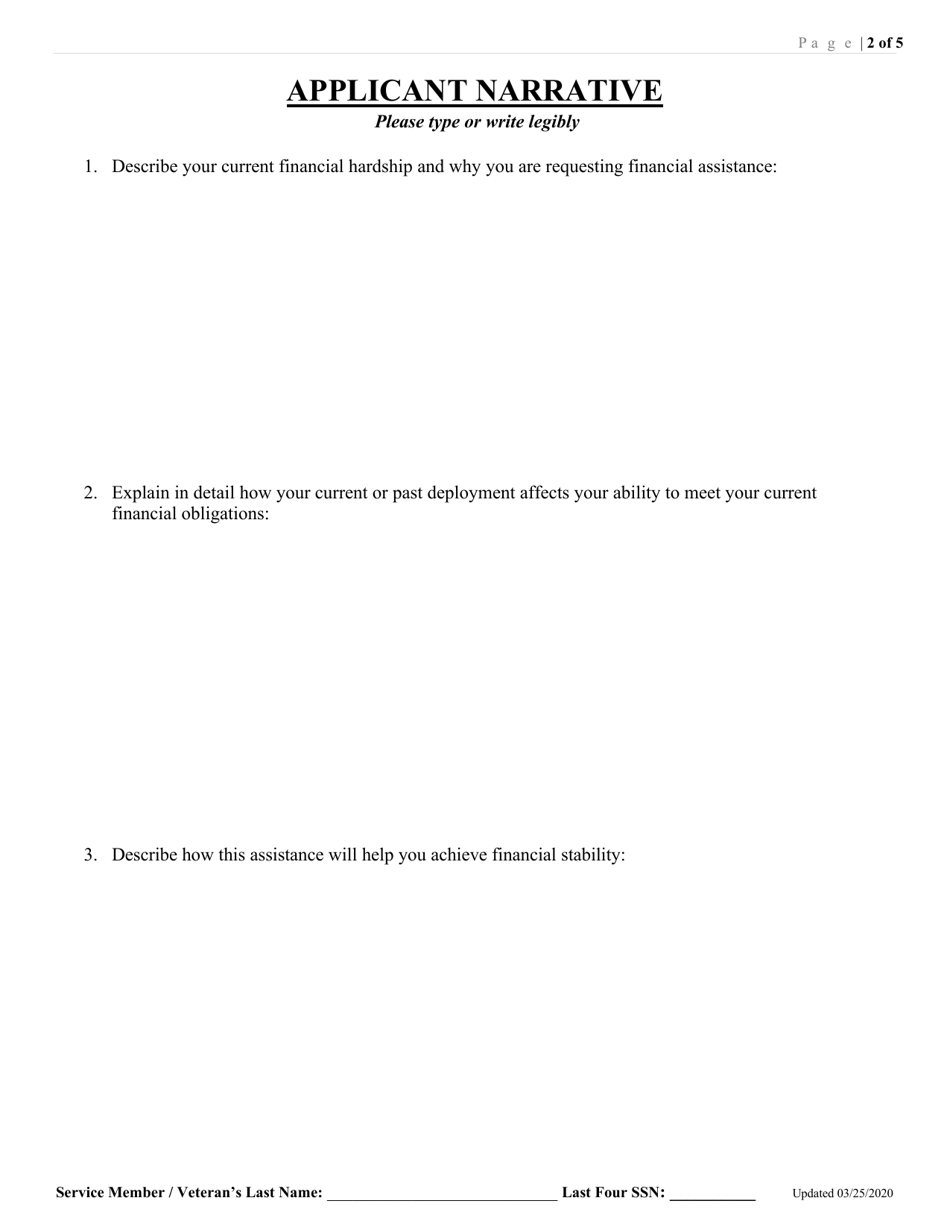 Arizona Military Family Relief Fund (Mfrf) Financial Assistance Application - Arizona, Page 2