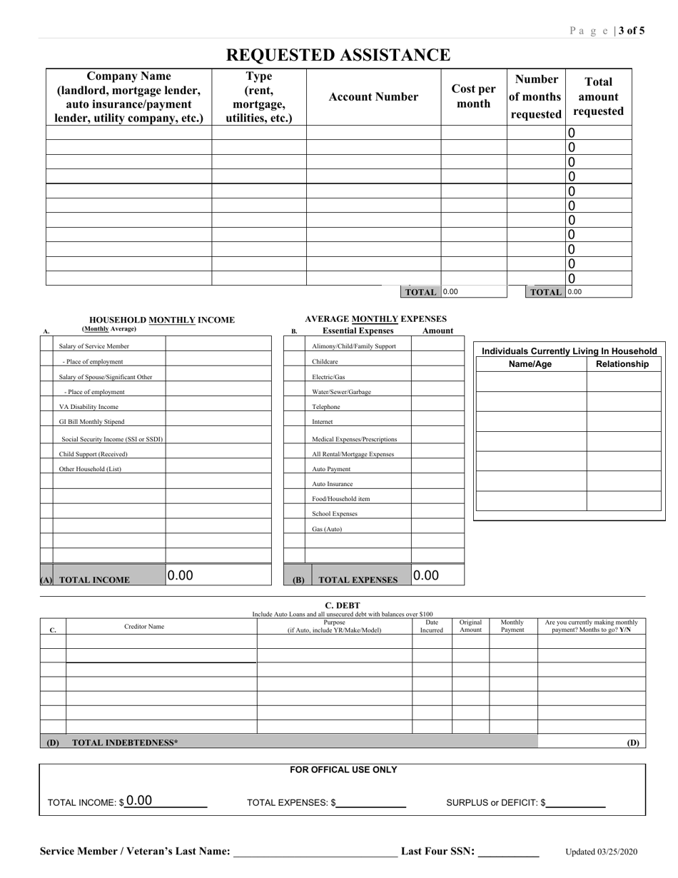 Arizona Military Family Relief Fund (Mfrf) Financial Assistance Application - Arizona, Page 3