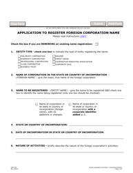 Document preview: Form C007.003 Application to Register Foreign Corporation Name - Arizona