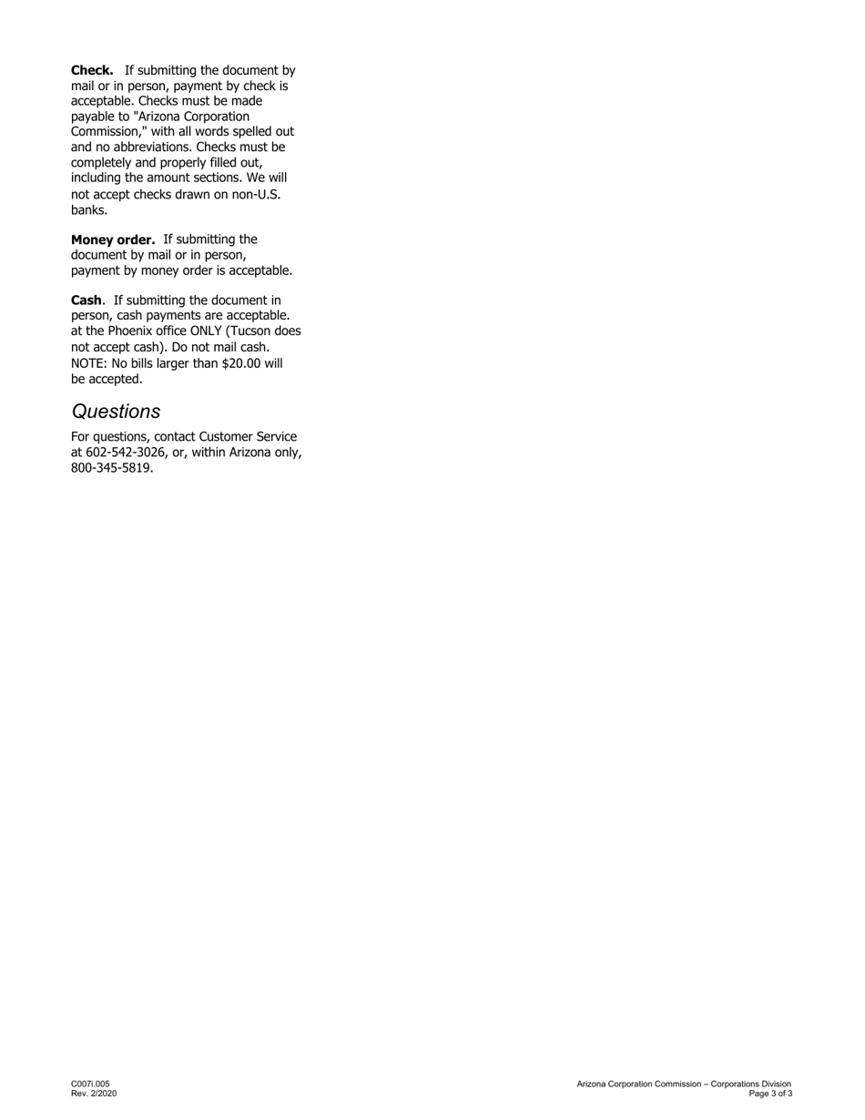 Instructions for Form C007.003 Application to Register Foreign Corporation Name - Arizona, Page 3