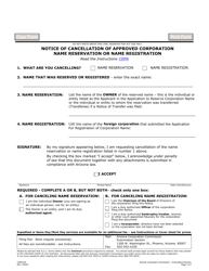 Document preview: Form C009.003 Notice of Cancellation of Approved Corporation Name Reservation or Name Registration - Arizona