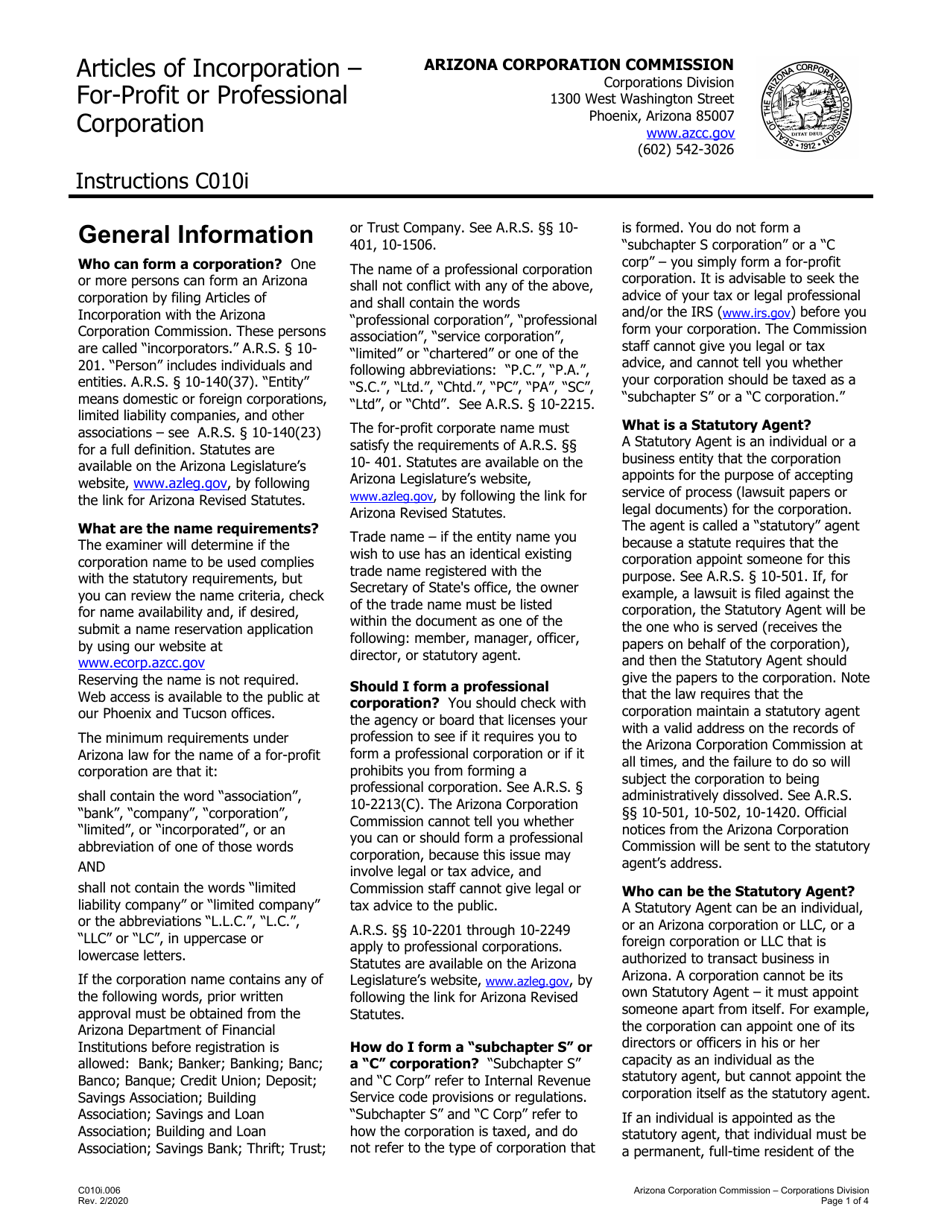 Download Instructions for Form C010.004 Articles of ...