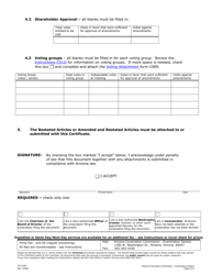 Form C012.003 Certificate Concerning Restated Articles of Incorporation for-Profit Corporation - Arizona, Page 2