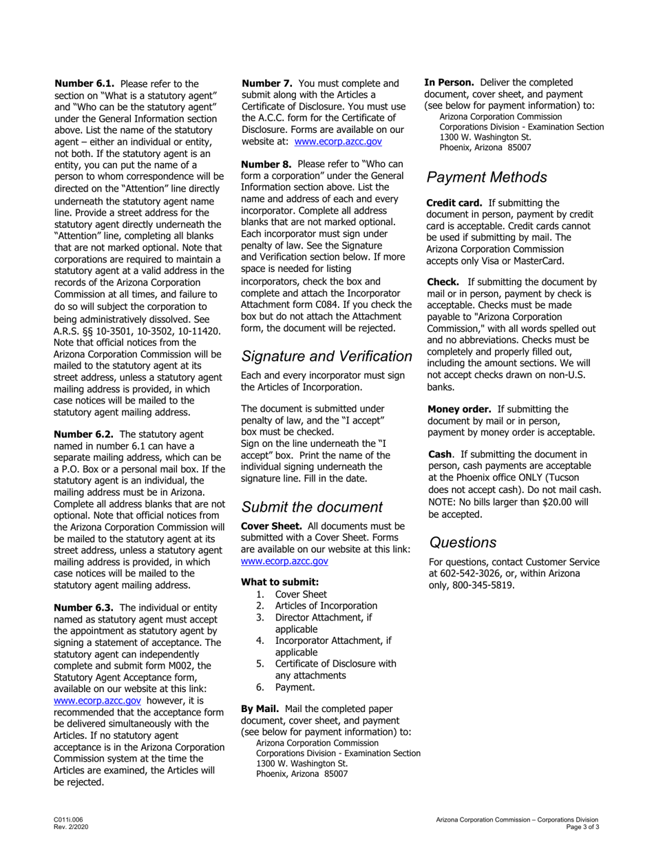 Download Instructions For Form C011.004 Articles Of Incorporation ...