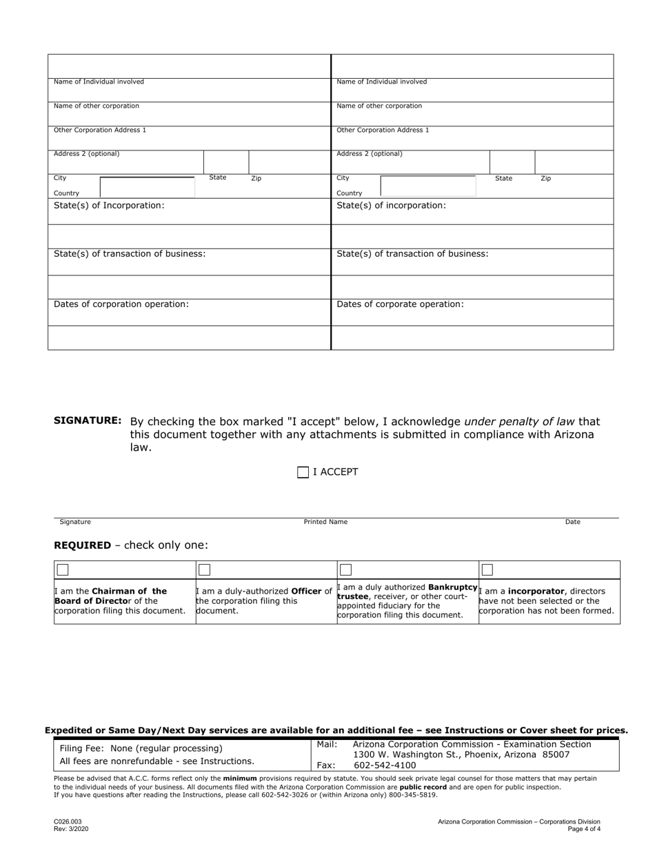 Form C026.003 Statement of Bankruptcy or Receivership - Arizona, Page 4