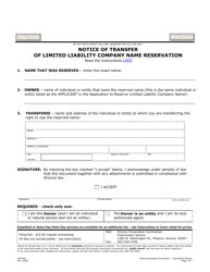 Document preview: Form L002.004 Notice of Transfer of Limited Liability Company Name Reservation - Arizona