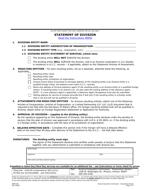 Form M095.005 Statement of Division - Arizona