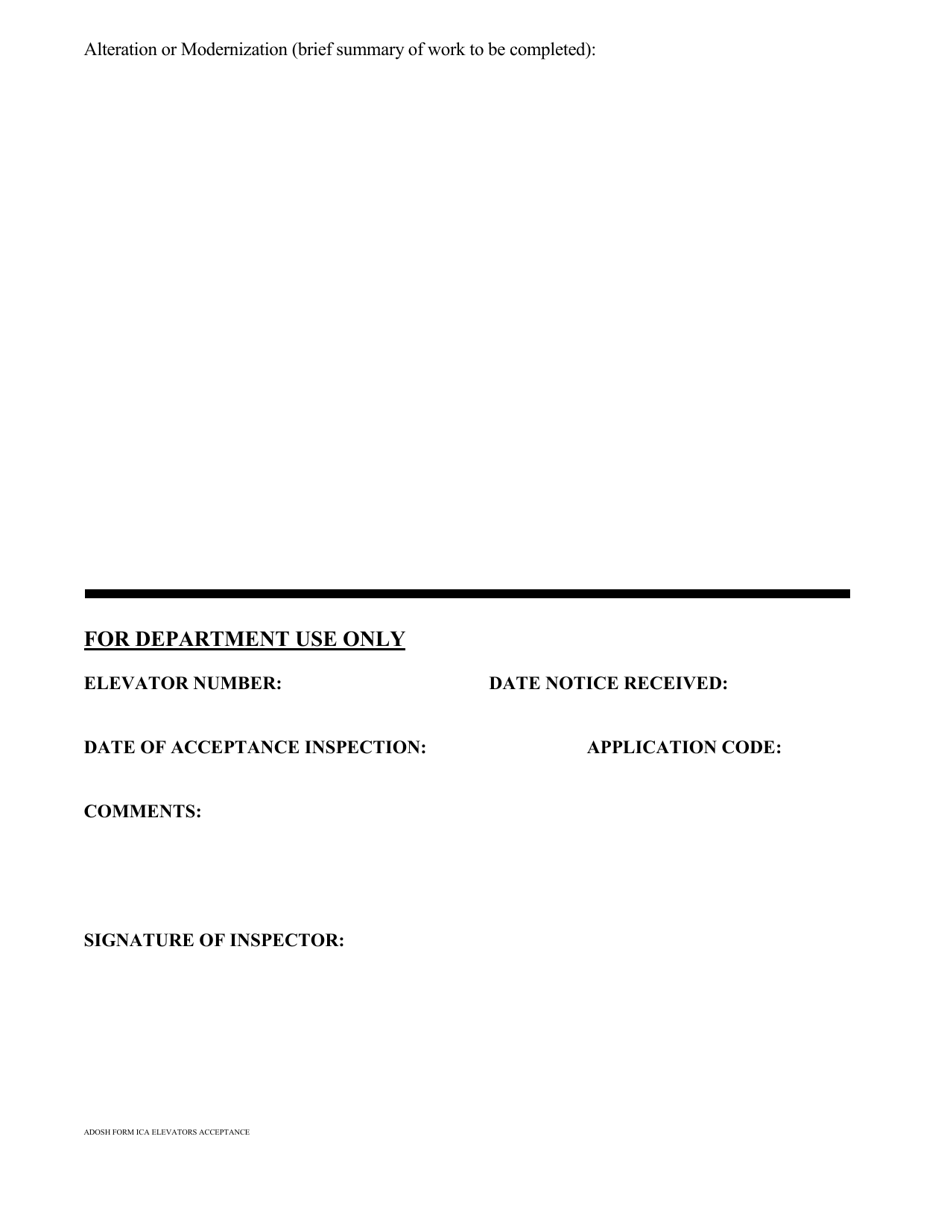 Ica Notice of Installation, Relocation or Major Alteration of an Elevator, Dumbwaiters, Escalator, Moving Walk, Material Lift, Stairway Chairlift or Platform Lift - Arizona, Page 2