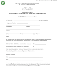 Document preview: Form 1076 Soil Amendment Monthly Tonnage Report and Inspection Fee Remittance - Arkansas