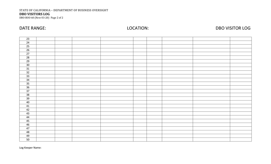 Form DBO-BOO60 Dbo Visitors Log - California, Page 2