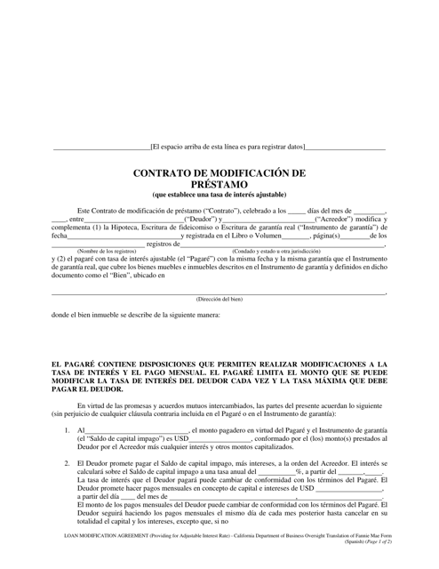 Contrato De Modificacion De Prestamo - California (Spanish)