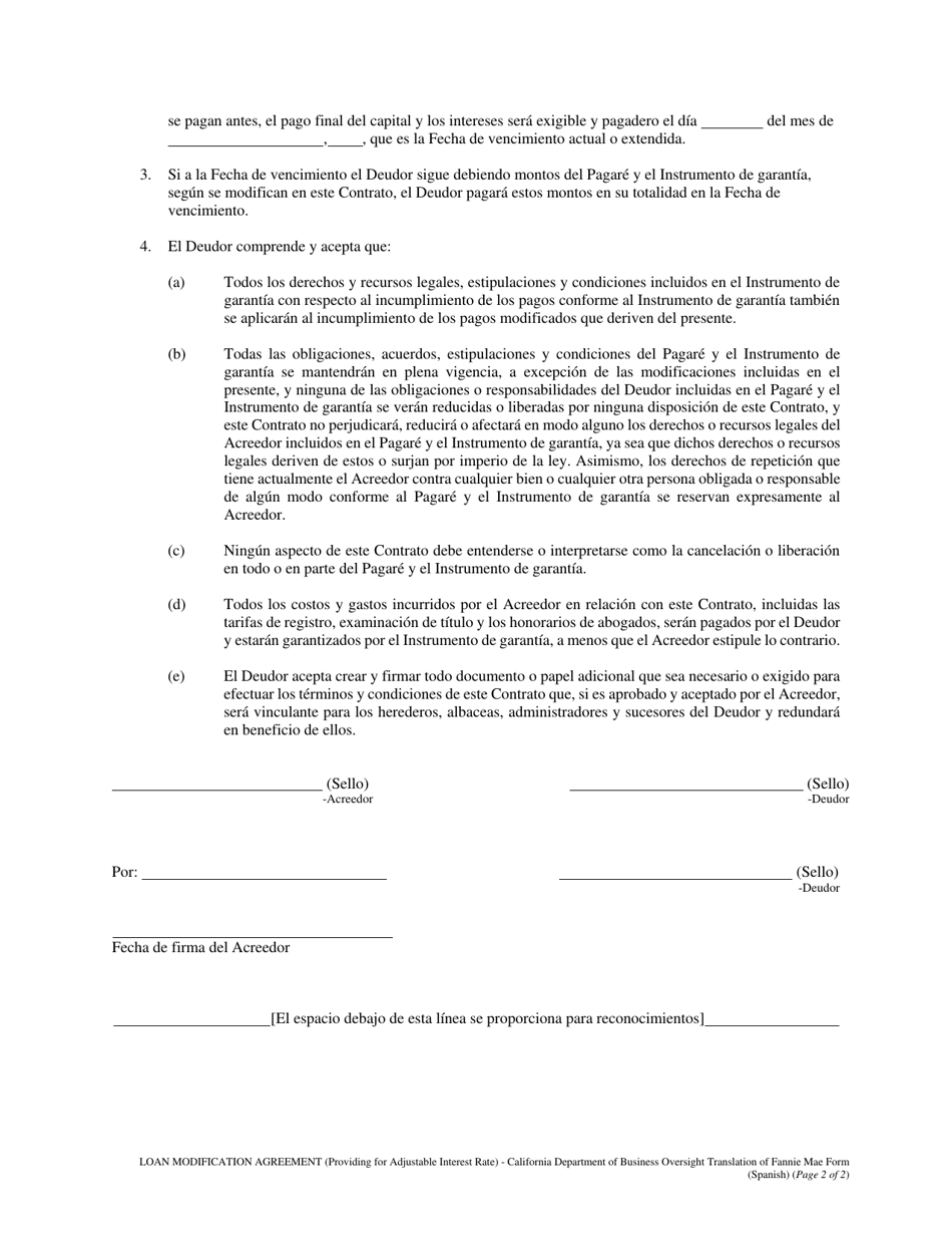 Contrato De Modificacion De Prestamo - California (Spanish), Page 2