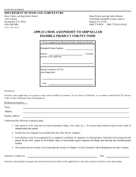 Form 79-017 &quot;Application and Permit to Ship Sealed Inedible Product for Pet Food&quot; - California