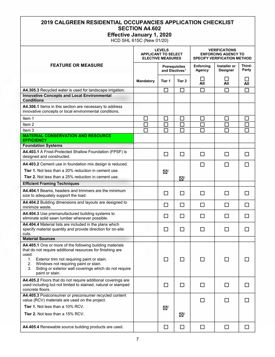 Form HCD SHL615C Residential Occupancies Application Checklist - California, Page 7
