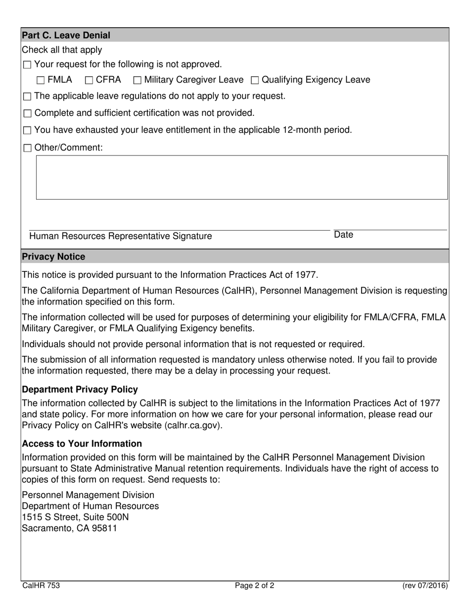 Form CALHR753 Designation Notice - California, Page 2