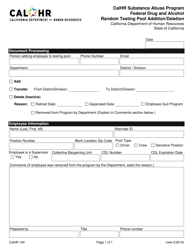 Form CALHR164 &quot;Calhr Substance Abuse Program Federal Drug and Alcohol Random Testing Pool Addition/Deletion&quot; - California
