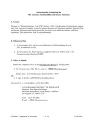 Document preview: Instructions for California Title Insurance Statistical Plan and Income Statement Report - California