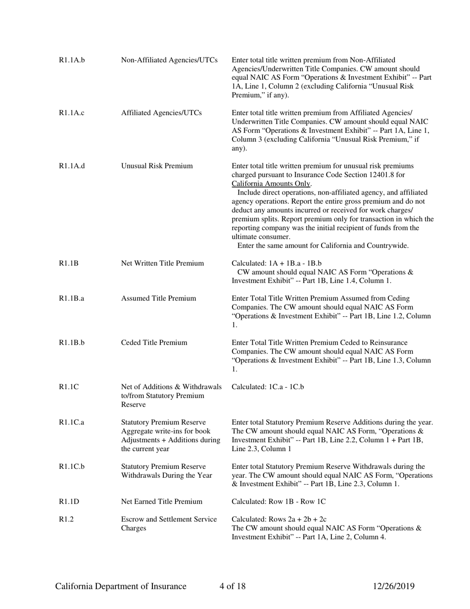 Instructions for California Title Insurance Statistical Plan and Income Statement Report - California, Page 4