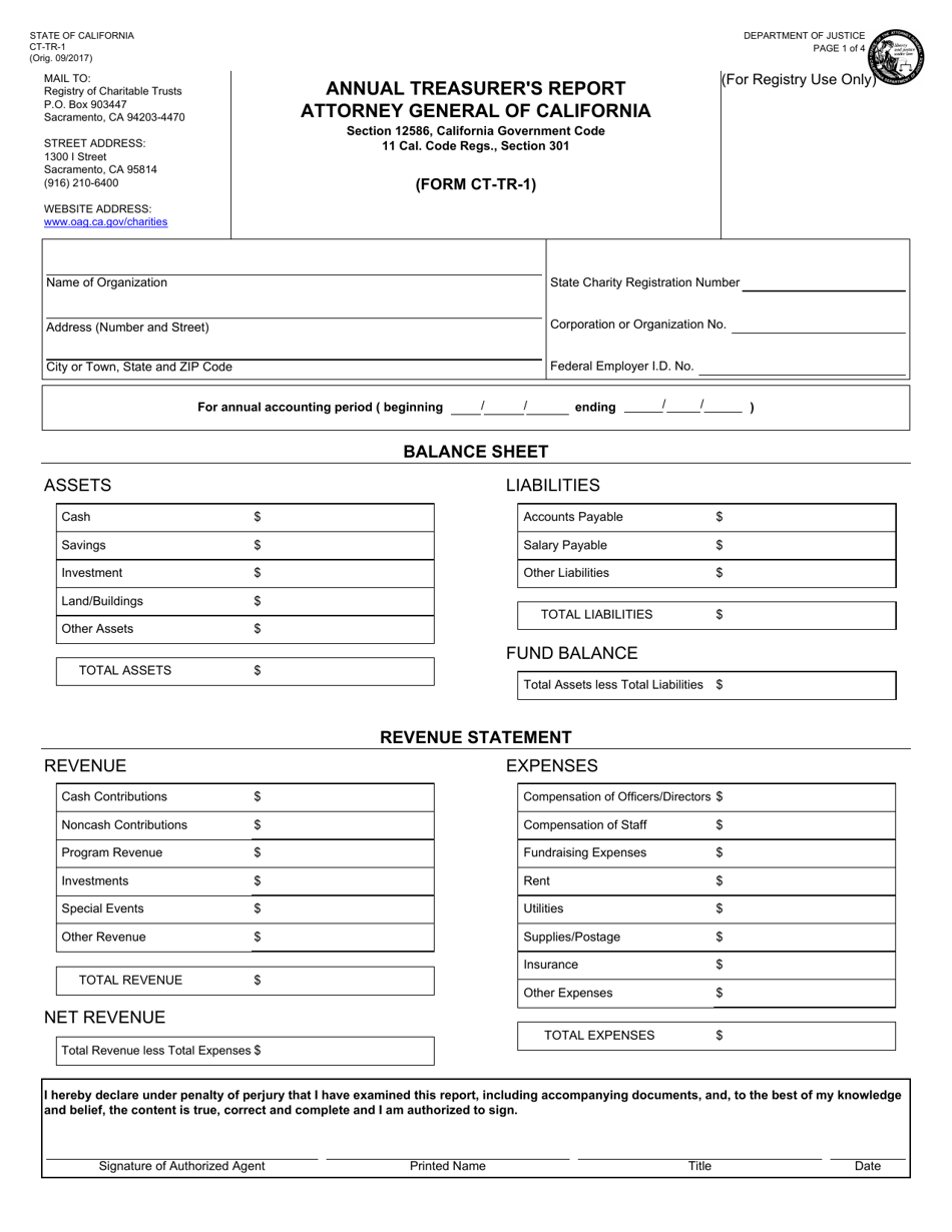 Form CT-TR-20 Download Fillable PDF or Fill Online Annual With Regard To Non Profit Treasurer Report Template