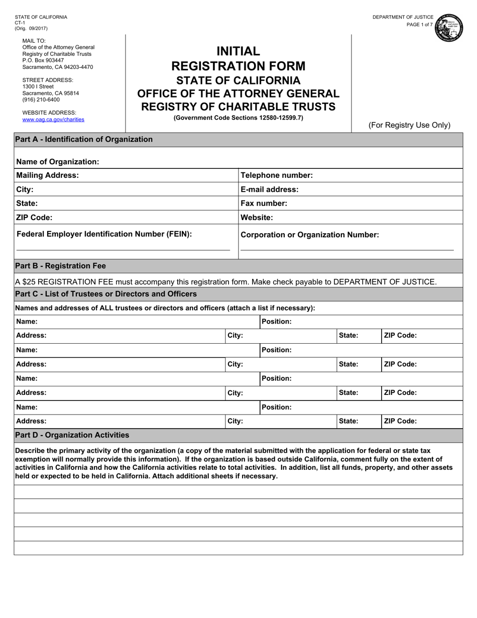 Form CT-1 Initial Registration Form - California, Page 1