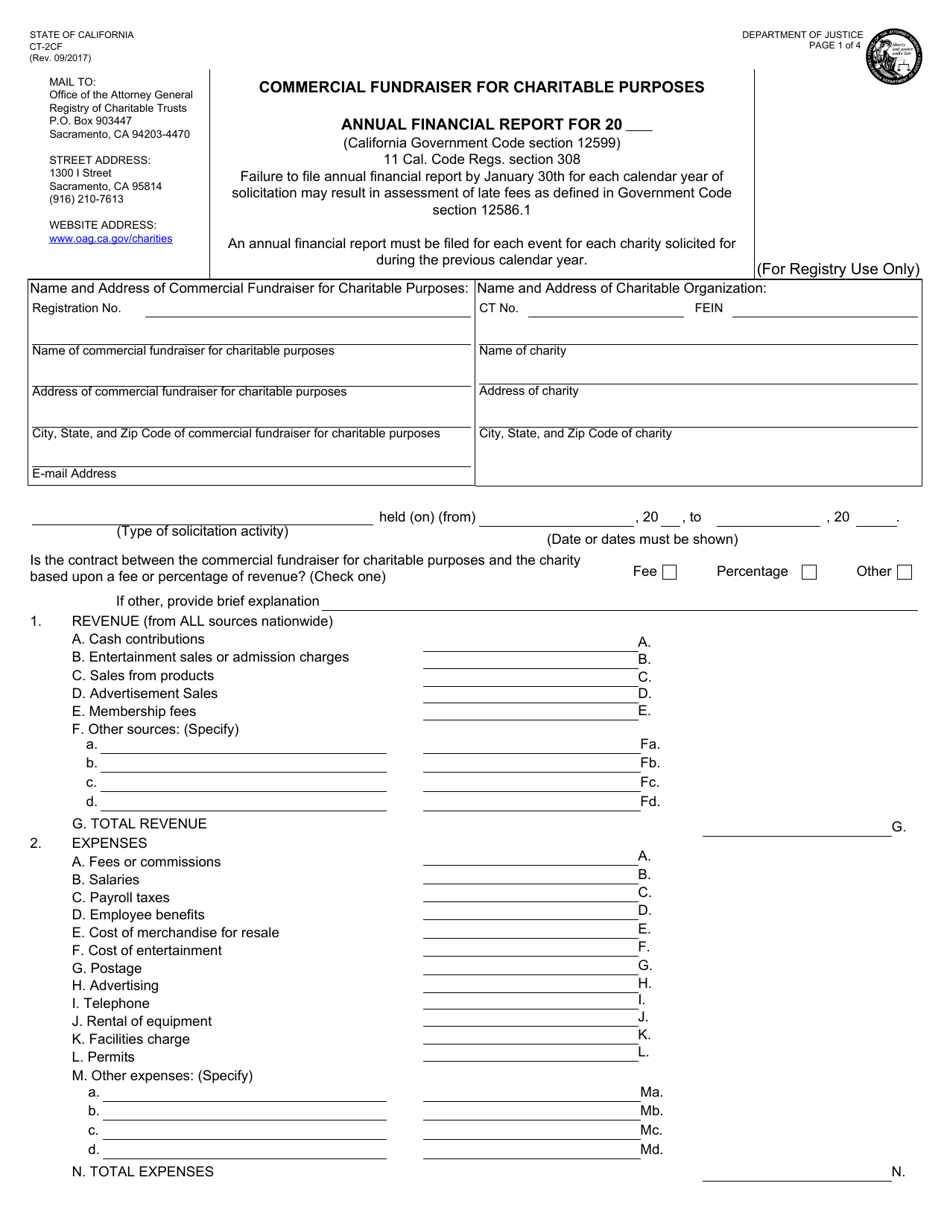 Form CT-2CF Annual Financial Report - Commercial Fundraisers - California, Page 1