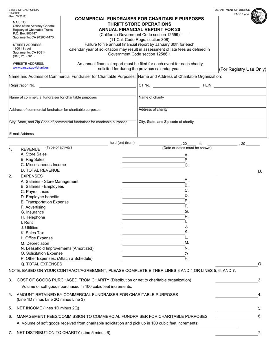 Form CT-2TCF Annual Financial Report - Thrift Stores - California, Page 1