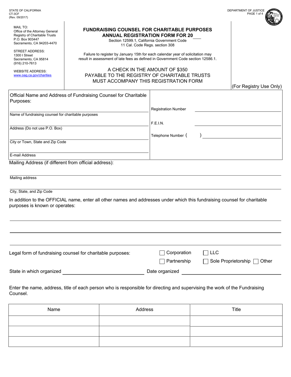 Form CT-3CF Annual Registration Form - Fundraising Counsel - California, Page 1
